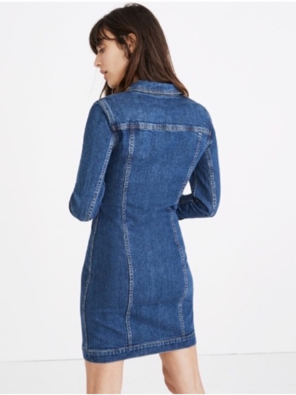 Madewell Dark Blue Denim Seamed Button-Front Dress | Size Small - Picture 2 of 6